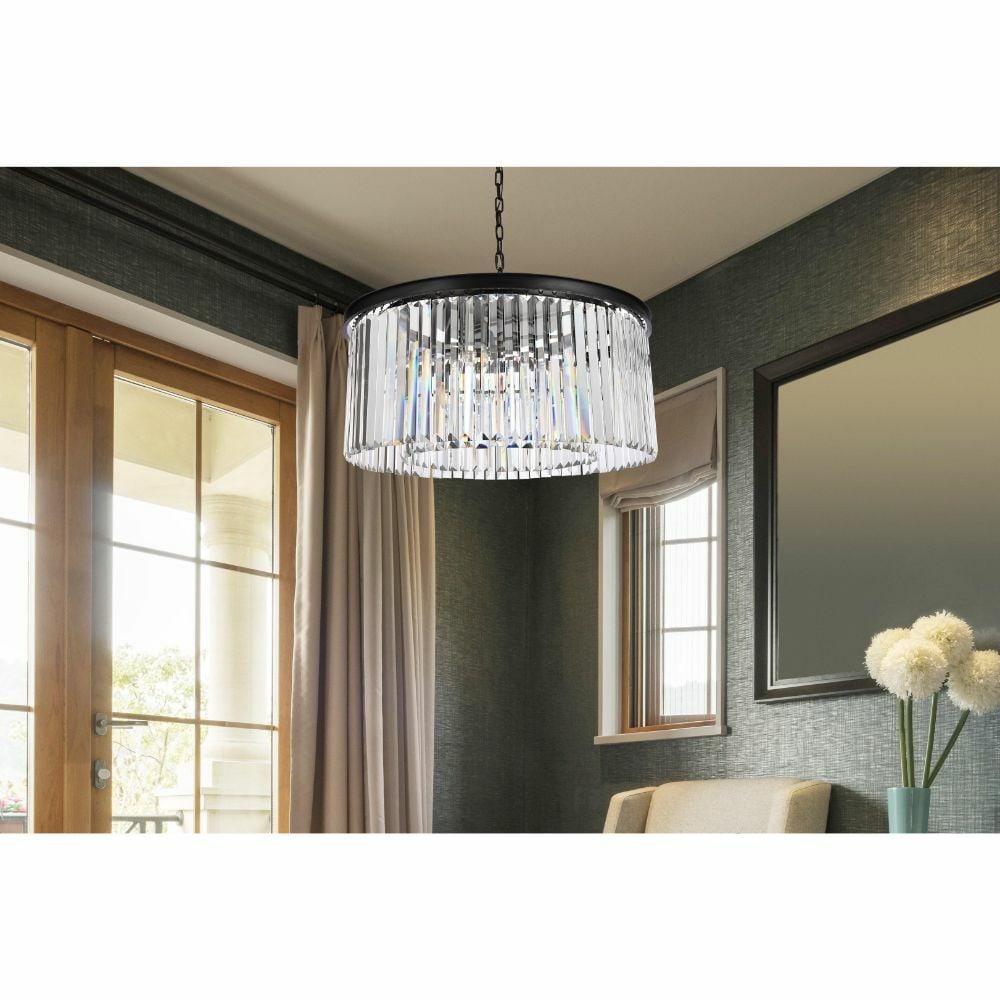 8 Light Crystal Chandelier Matte Black Sydney 31.5 Inch: 8 Light Crystal Chandelier Matte Black Sydney 31.5 Inch This modern crystal chandelier features a matte black frame paired with high-quality clear crystals, offering a contemporary and elegant lightin