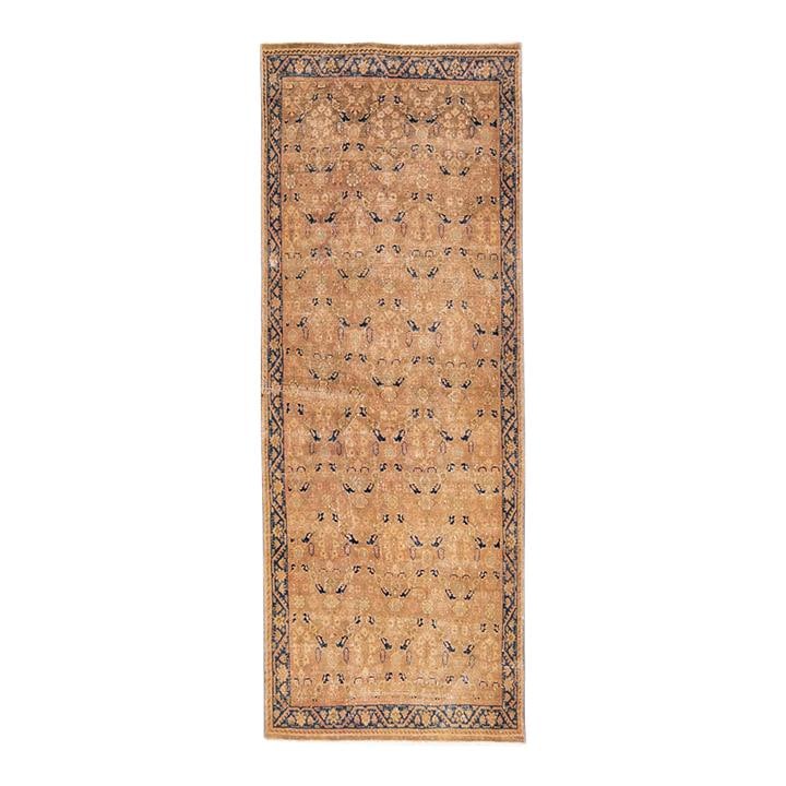 Vintage Hand-Knotted Wool Runner Floral Design Peach 3'9 x 10'1: Vintage Hand-Knotted Wool Runner Floral Design Peach 3'9 x 10'1 Enhance your space with this stunning vintage floral hand-knotted wool runner. Featuring a beautiful peach field accented with blue and 