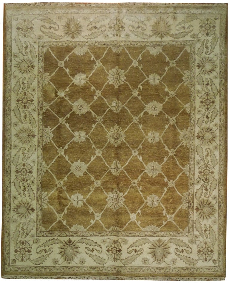 8 x 9.8 Hand-Knotted Agra Wool Rug Transitional Olive India: 8 x 9.8 Hand-Knotted Agra Wool Rug Transitional Olive India Free continental US Shipping This 8 x 9.8 hand-knotted Agra rug features a transitional design in an olive color palette. Crafted in India f