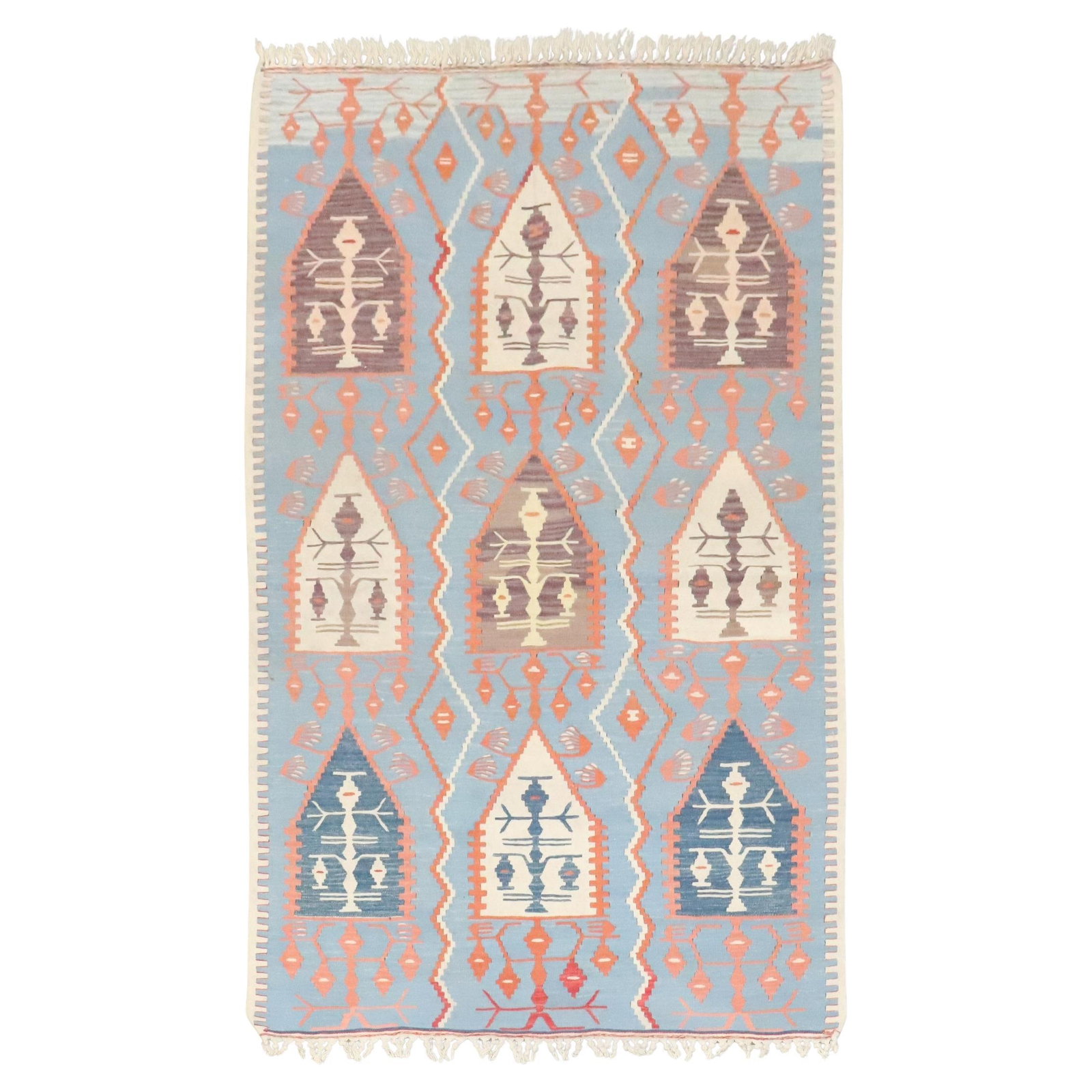 Mid-20th Century Tribal Blue Turkish Kilim Wool 43 x 64: Mid-20th Century Tribal Blue Turkish Kilim Wool 43 x 64 Experience the artistry of the Zabihi Collection with this stunning Tribal Blue Persian Kilim. Crafted in the mid-20th century, this Turkish kil