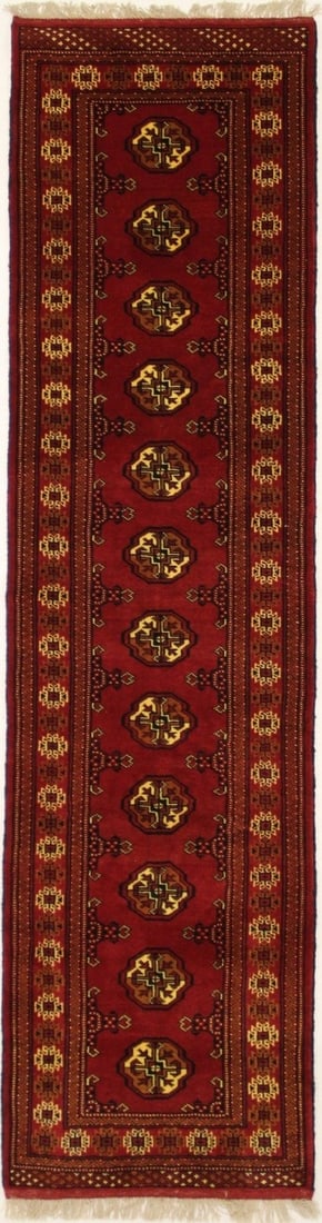 Handmade Wool Tribal Runner Rug 2'6 x 9'9 Geometric Hallway Carpet: Handmade Wool Tribal Runner Rug 2'6 x 9'9 Geometric Hallway Carpet This handmade tribal farmhouse oriental runner rug features a modern geometric pattern in shades of red, cream, tan, and navy blue. H