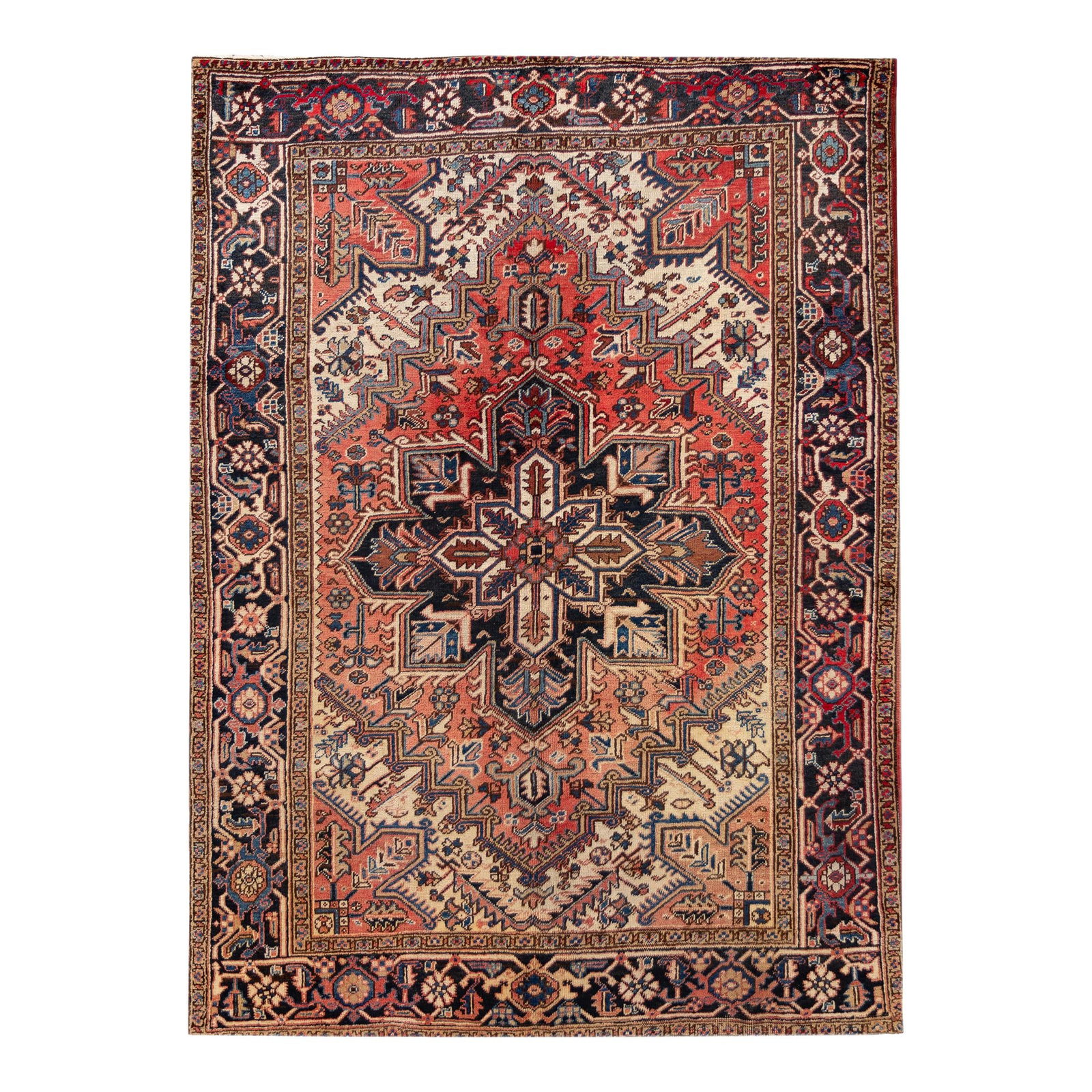 1920s Antique Handmade Heriz Wool Rug Medallion Design Red: 1920s Antique Handmade Heriz Wool Rug Medallion Design Red Discover a stunning 1920s handmade antique Heriz wool rug that showcases a captivating medallion design. Crafted with hand-knotted wool, this