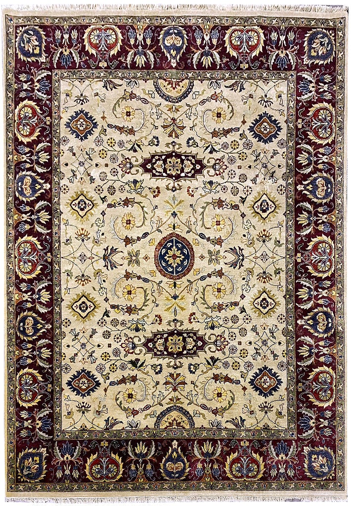 Handmade 8' x 10' Agra Rug with Floral Geometric Motifs: Handmade 8' x 10' Agra Rug with Floral Geometric Motifs Free continental US Shipping Enhance your home decor with this exquisite 8' x 10' Agra rug, a stunning blend of traditional craftsmanship and el