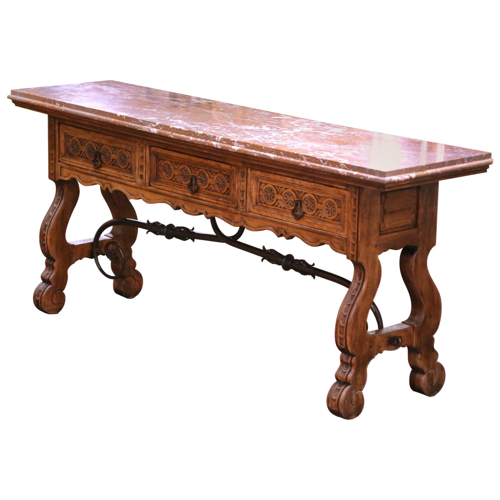 Spanish Baroque Oak Console with Breccia Marble Top (1 of 12)