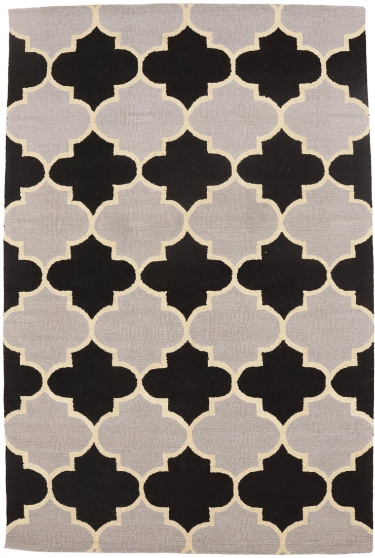 5x8 Hand Tufted Wool Trellis Area Rug Black Multicolor: 5x8 Hand Tufted Wool Trellis Area Rug Black Multicolor This modern hand-tufted area rug features a multicolored trellis pattern with black, cream, and beige tones, offering a stylish accent for bedroo