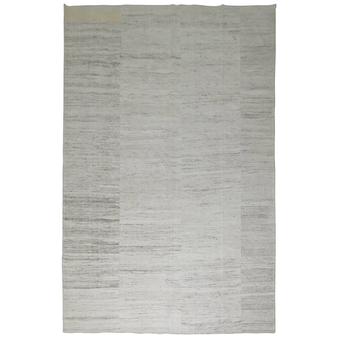 Turkish Minimalist Kilim Rug 86 x 129 in Cotton Goat Hair Linen: Turkish Minimalist Kilim Rug 86 x 129 in Cotton Goat Hair Linen This minimalist Turkish Kilim flat-weave carpet features an ivory background with brown and gray accents and a small bone-colored re-wea