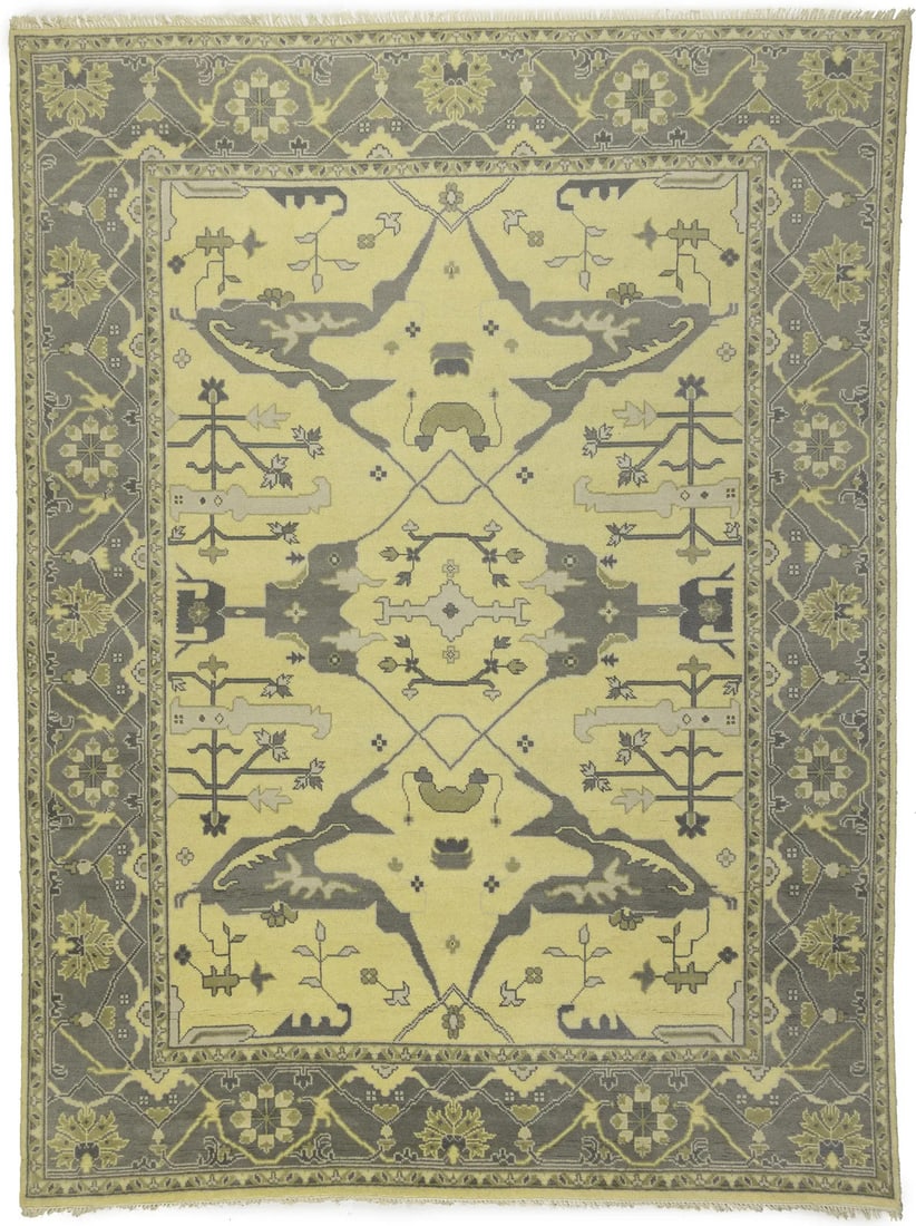 Traditional Hand-Knotted Floral Oushak Wool Rug 9'1 x 12'1 Eco-Friendly: Traditional Hand-Knotted Floral Oushak Wool Rug 9'1 x 12'1 Eco-Friendly Enhance your living space with this exquisite 9'1 x 12'1 hand-knotted floral Oushak wool oriental rug. Featuring muted colors li