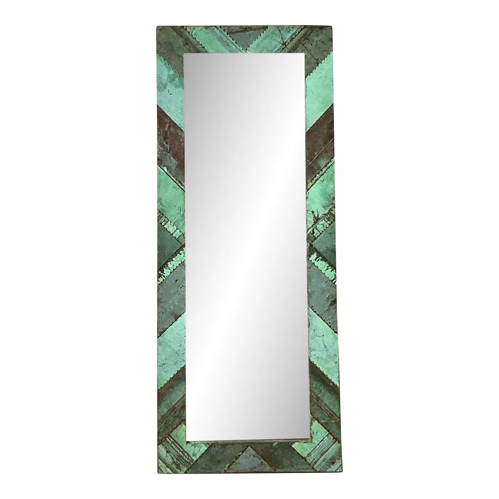 Vintage Boho Chevron Copper Floor Mirror 70.5" Verdigris Finish (1 of 10)