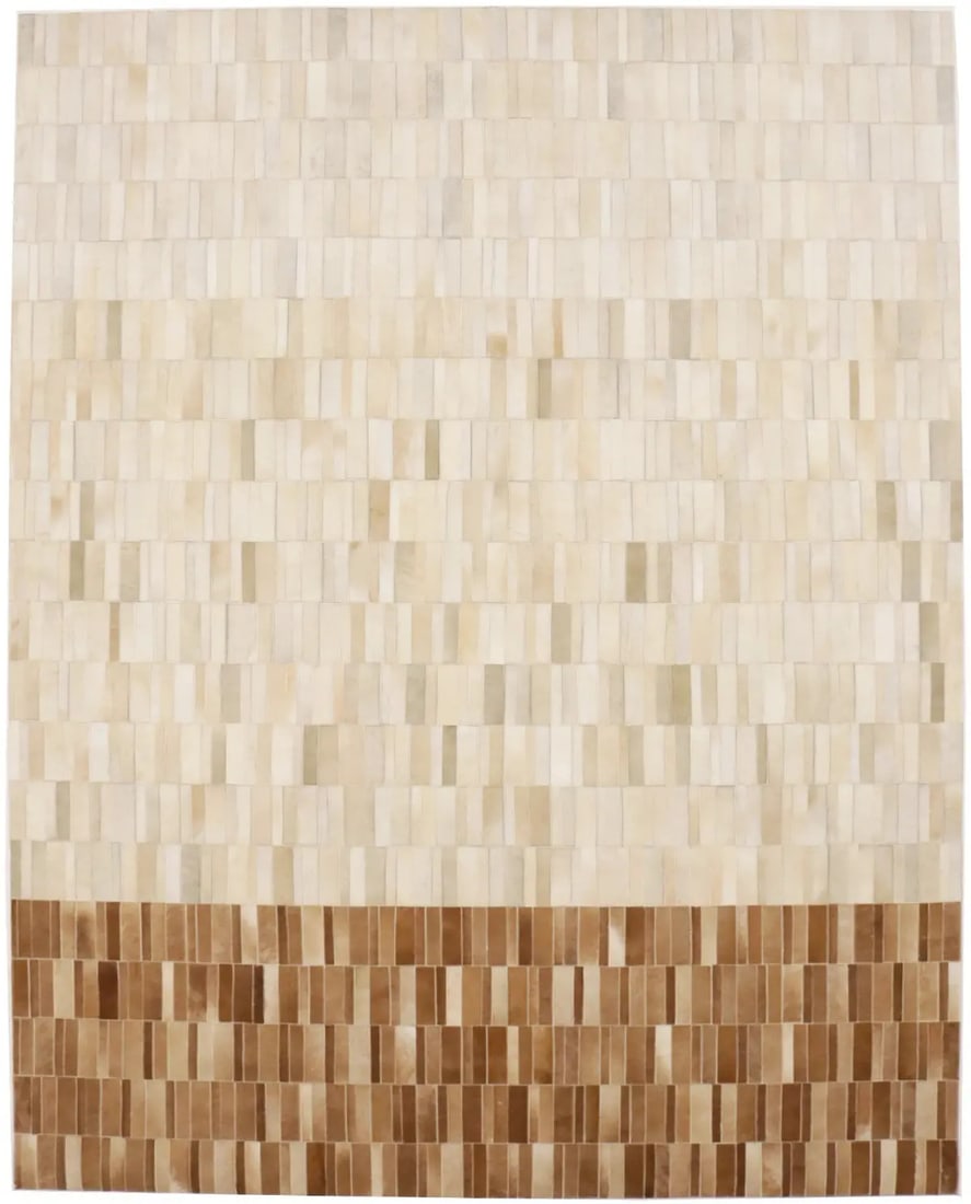 8x10 Modern Geometric Cowhide Leather Patchwork Area Rug Handcrafted: 8x10 Modern Geometric Cowhide Leather Patchwork Area Rug Handcrafted This contemporary area rug features a hand-stitched patchwork design crafted from genuine cowhide leather. The geometric pattern in