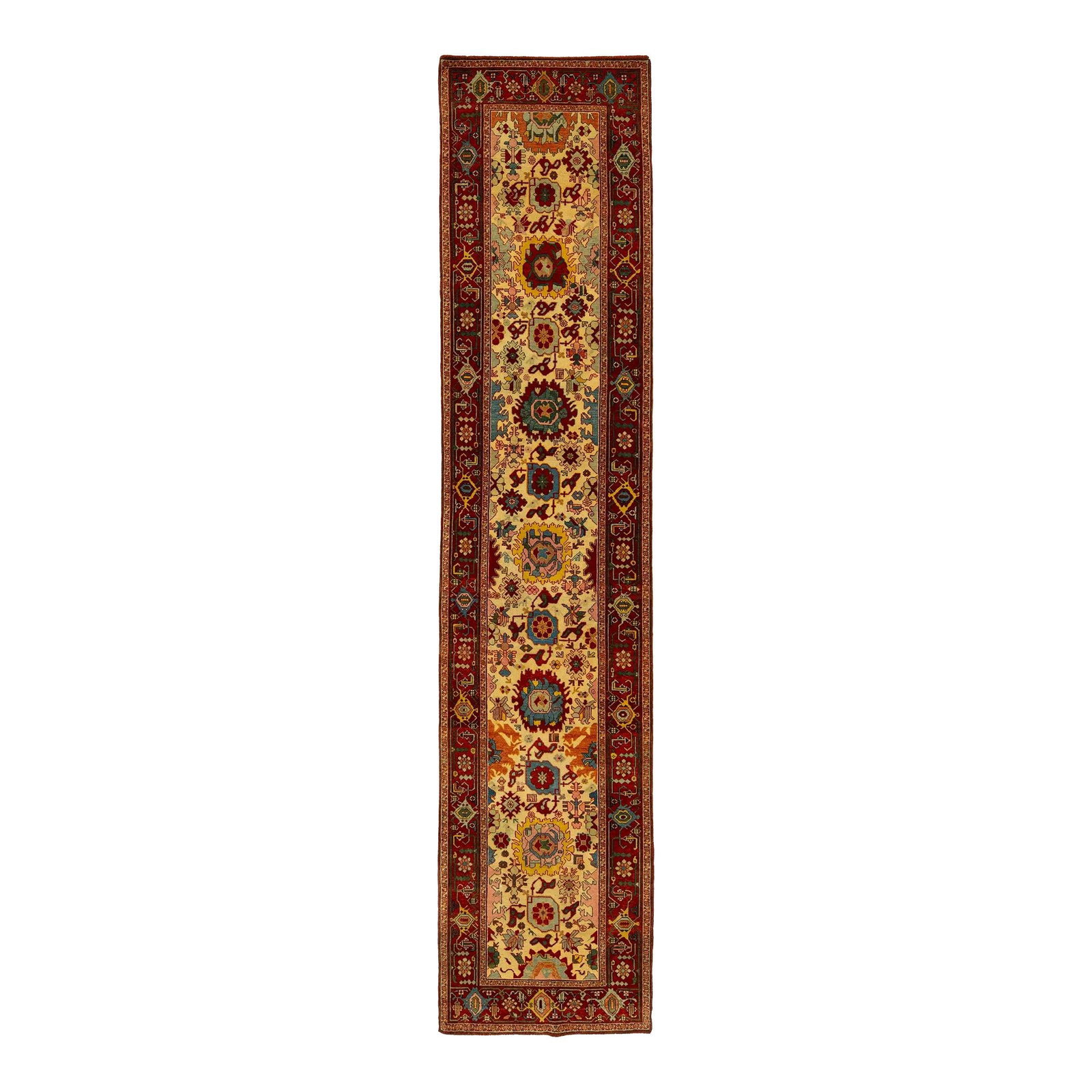 Handmade Turkish Oushak Wool Runner Beige Floral Design 2'9 x 12'6: Handmade Turkish Oushak Wool Runner Beige Floral Design 2'9 x 12'6 Enhance your space with this exquisite handmade modern Turkish Oushak wool runner. Featuring a stunning beige color field, this hand-