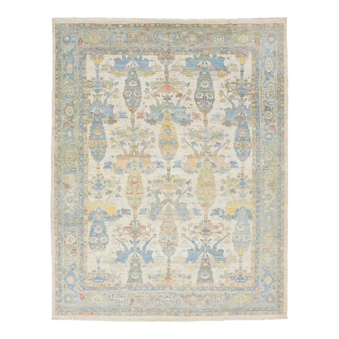 12'2 x 15'3 Hand-Knotted Wool Modern Sultanabad Style Ivory Rug: 12'2 x 15'3 Hand-Knotted Wool Modern Sultanabad Style Ivory Rug This Modern Sultanabad rug features a hand-knotted wool construction with a contemporary interpretation of classical Persian motifs. The