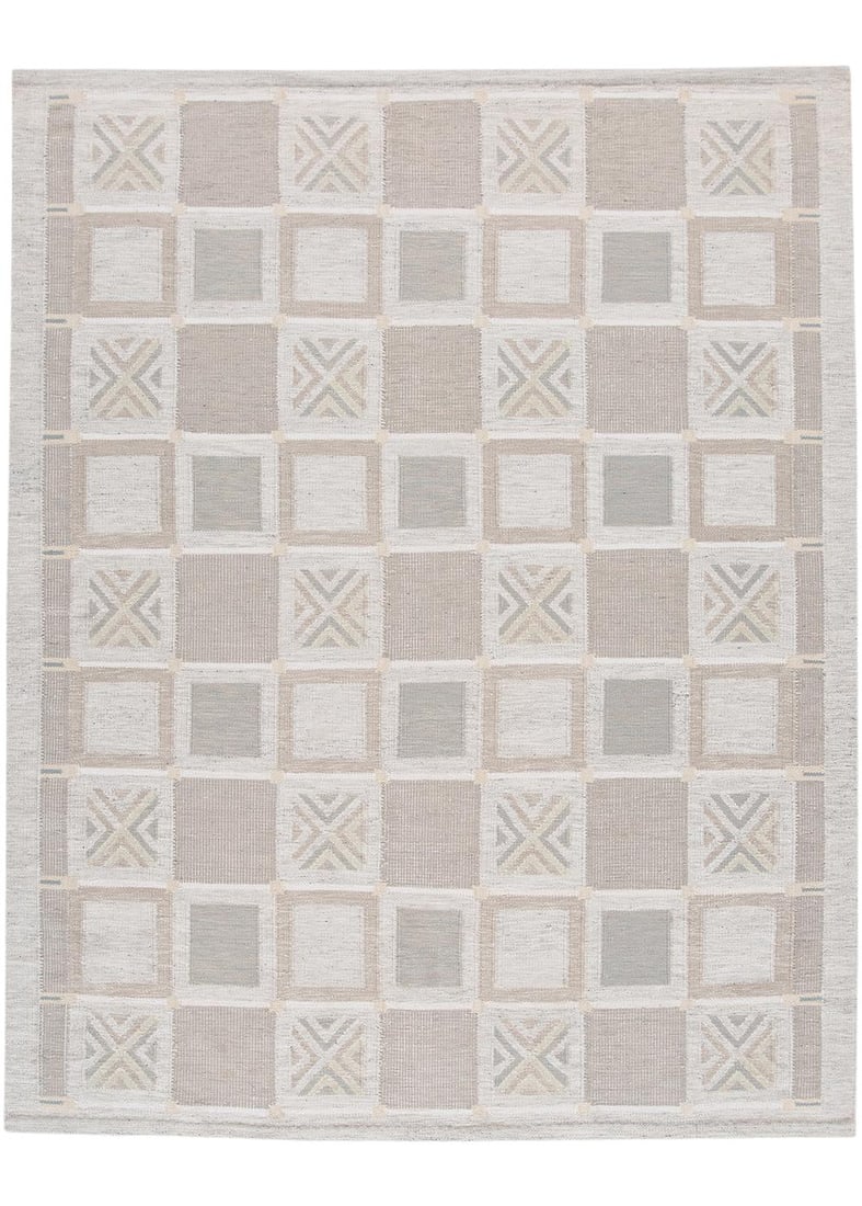Stunning 9'0 x 12'0 Hand-Knotted Modern Kilim Rug in Ivory and Tan: Stunning 9'0 x 12'0 Hand-Knotted Modern Kilim Rug in Ivory and Tan Enhance your space with this stunning hand-knotted modern Kilim rug, featuring a striking ivory field complemented by tan accents and