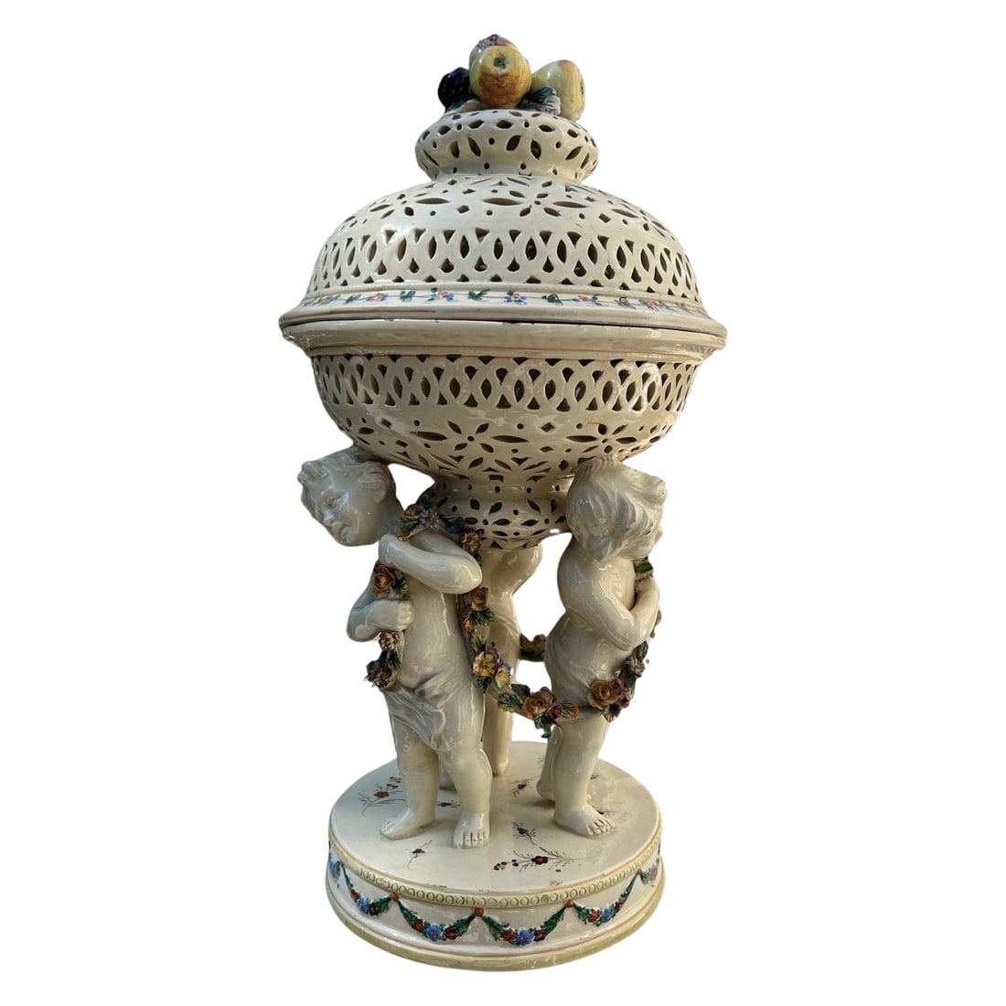 19th Century French Creamware Centerpiece with Cherubs and Fruit Finials (1 of 15)