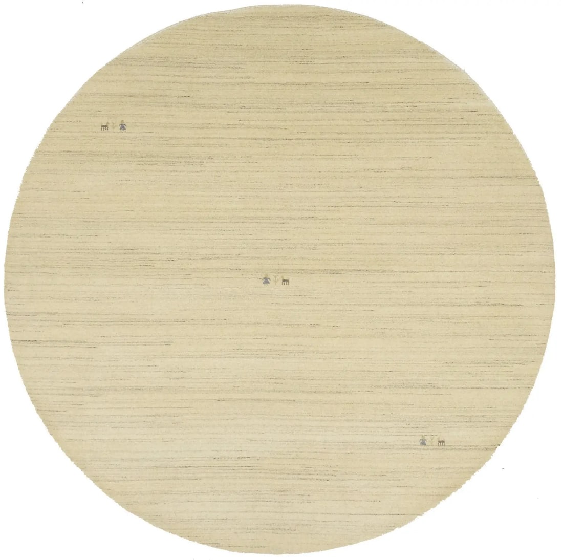 8x8 Handmade Wool Round Area Rug with Modern Oatmeal Tribal Pattern: 8x8 Handmade Wool Round Area Rug with Modern Oatmeal Tribal Pattern This handmade round Gabbeh rug features a modern tribal design in an oatmeal color. Crafted from wool using a hand-loomed technique,