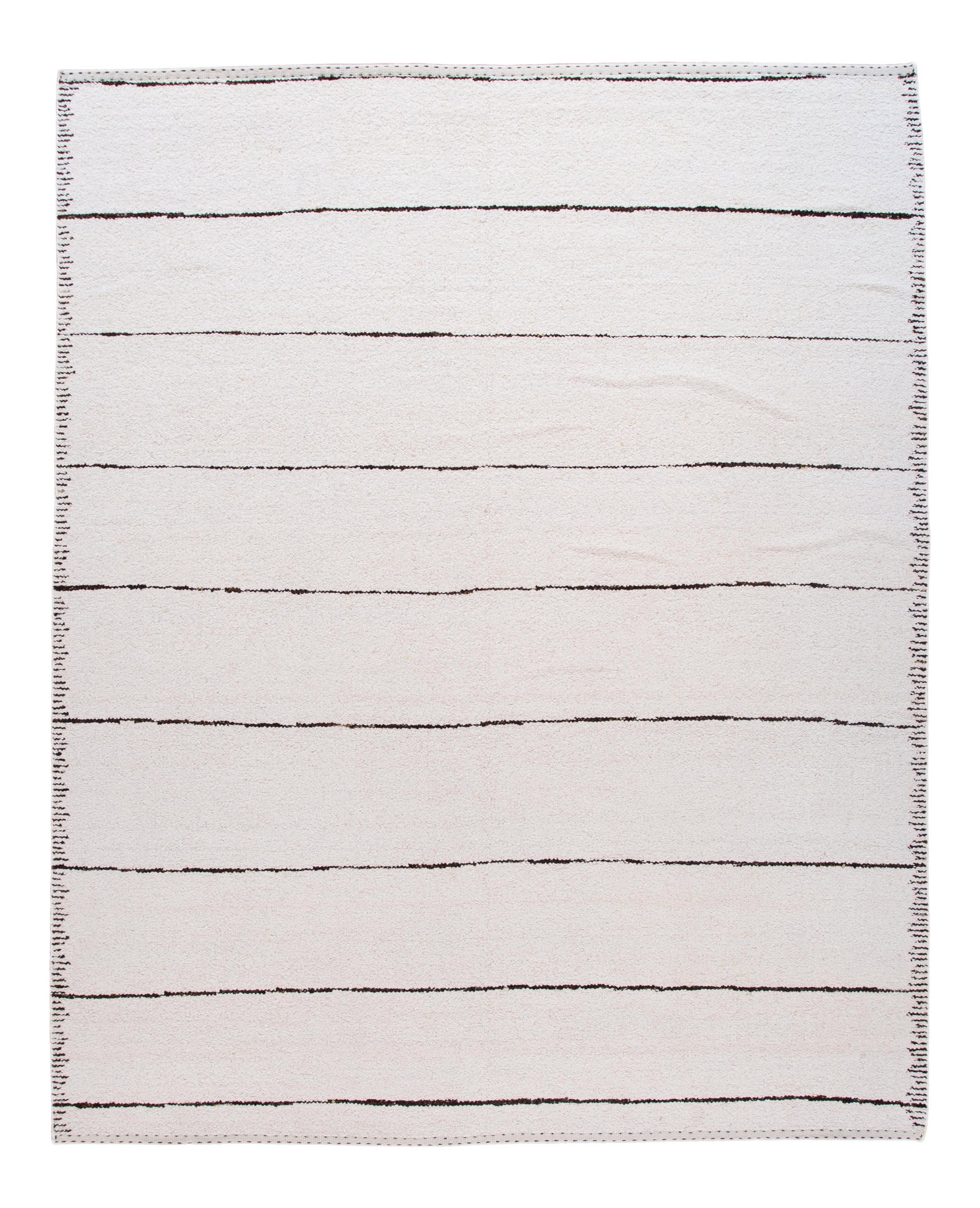 Handmade White Moroccan Wool Rug with Brown Stripes 12'5 x 14'10: Handmade White Moroccan Wool Rug with Brown Stripes 12'5 x 14'10 Enhance your space with this exquisite handmade wool rug featuring a striking Moroccan style. The rug showcases a pristine white field 