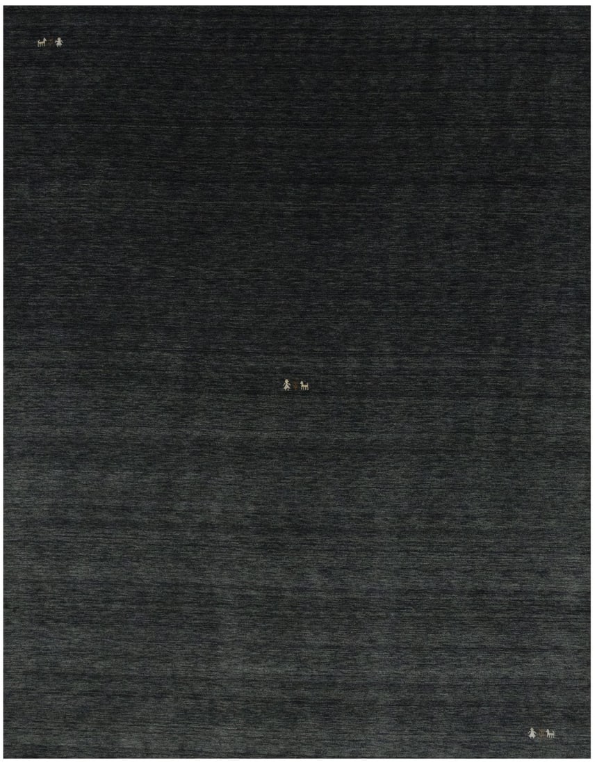Hand-Loomed Wool 9'2 x 11'9 Modern Tribal Gabbeh Area Rug: Hand-Loomed Wool 9'2 x 11'9 Modern Tribal Gabbeh Area Rug This modern Gabbeh-style area rug features a charcoal tone and a plush wool construction, hand-loomed for a soft and durable finish. Its mediu