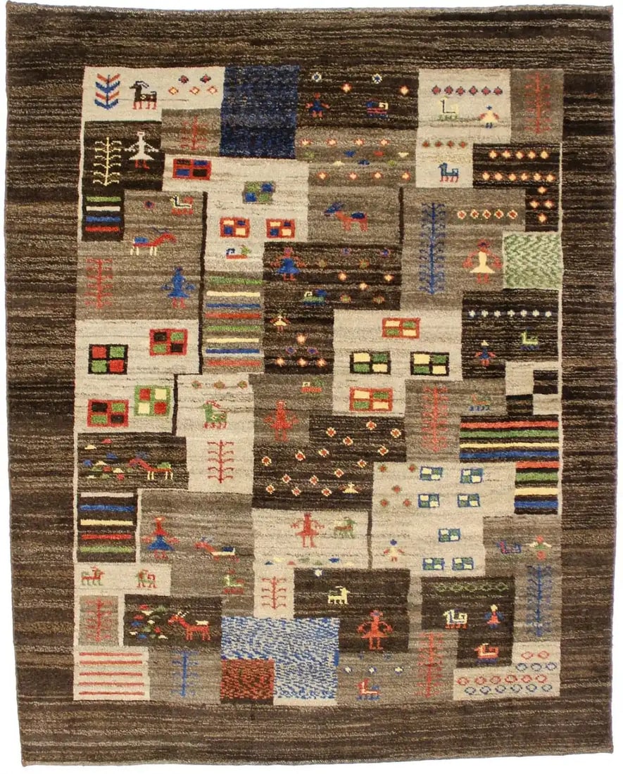 Handmade Gabbeh Rug Multicolored Tribal Design 5'2 x 6'5 Eco Friendly: Handmade Gabbeh Rug Multicolored Tribal Design 5'2 x 6'5 Eco Friendly Enhance your home with this Handmade Contemporary Tribal Plush Gabbeh Rug, a stunning area carpet that measures 5'2" x 6'5". This 