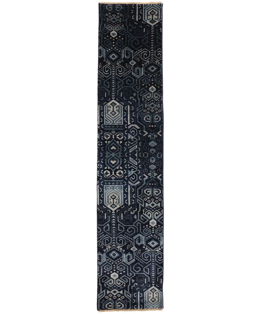 Hand Knotted Wool Modern Runner Rug 2'0 x 9'9: Hand Knotted Wool Modern Runner Rug 2'0 x 9'9 Enhance your living space with this elegant hand-knotted runner rug, perfect for hallways, kitchens, or bedrooms. Measuring 2'0" by 9'9", this modern carp