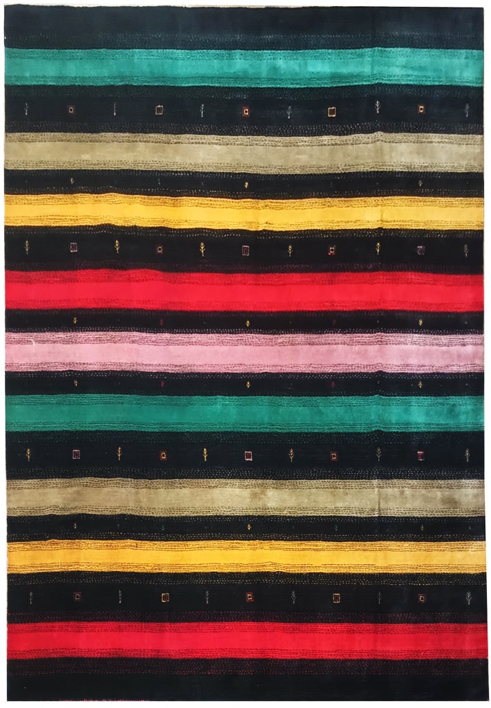 Handmade Gabbeh Rug 8.3 x 10 ft Black Multi-Color Contemporary Design: Handmade Gabbeh Rug 8.3 x 10 ft Black Multi-Color Contemporary Design Free continental US Shipping Enhance your living space with this stunning handmade Gabbeh rug, measuring 8.3 x 10.0 feet. The cont