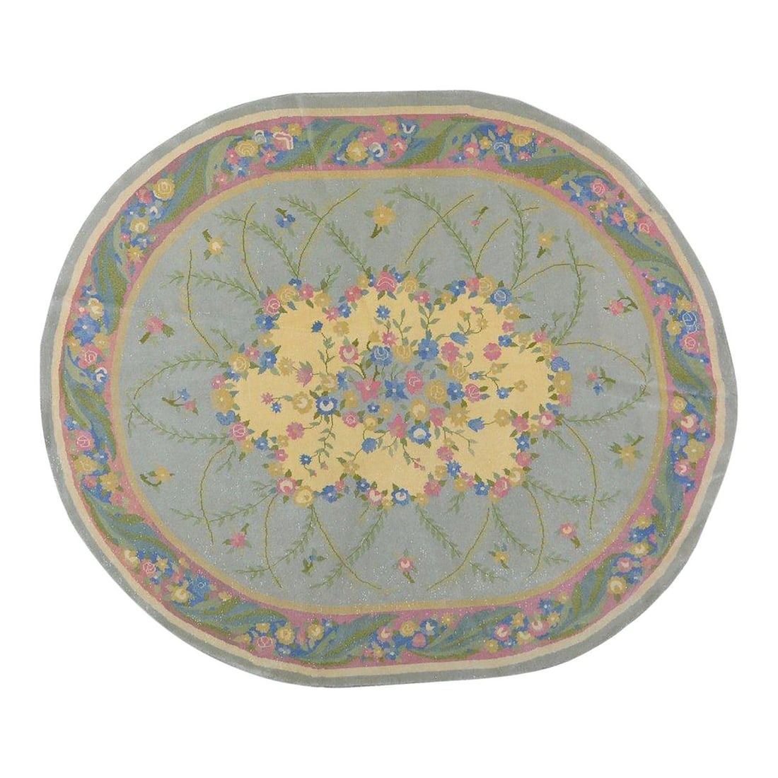 Chinese Art Deco Wool Round Rug Hand Knotted 6'4" x 7'5" (1 of 4)