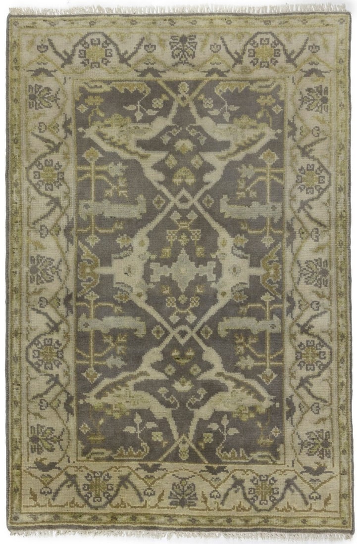 Hand-Knotted Oushak Floral Wool Area Rug 4'0 x 5'11 Muted Colors: Hand-Knotted Oushak Floral Wool Area Rug 4'0 x 5'11 Muted Colors Add a touch of elegance to your home with this stunning 4'0" x 5'11" Oushak Oriental rug. Featuring a beautiful floral design in muted 