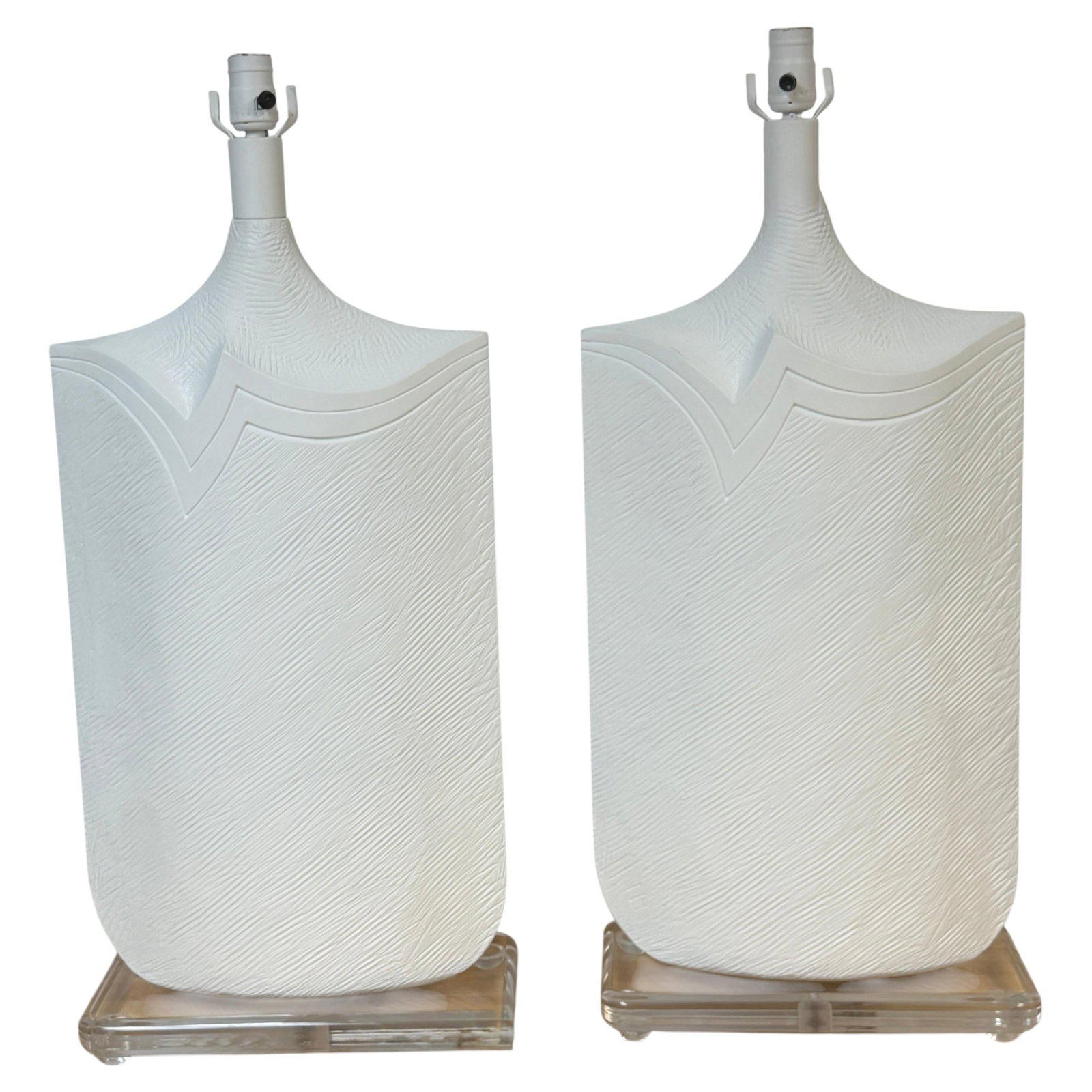 Set of 2 Casual Lamps Postmodern White Lacquered Plaster Lucite Bases (1 of 12)