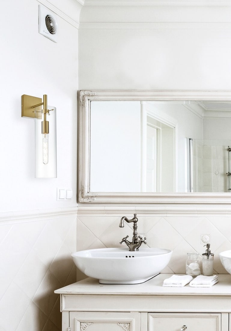 Savant 1 Light Wall Sconce Satin Gold Clear Glass: Savant 1 Light Wall Sconce Satin Gold Clear Glass Modern wall sconce light fixture with a satin gold finish and clear glass shade. It is hardwired, intended for indoor installation, and designed for u