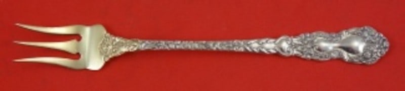 Gorham Imperial Chrysanthemum Sterling Silver Gold Washed Cocktail Fork: Gorham Imperial Chrysanthemum Sterling Silver Gold Washed Cocktail Fork This is a Gorham Imperial Chrysanthemum sterling silver cocktail fork featuring a gold-washed finish. Measuring 5 1/2 inches in 