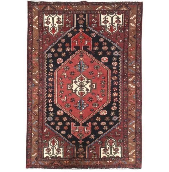 Handmade Persian Hamadan Rug 4'9 x 6'11 Deep Reds and Blues: Handmade Persian Hamadan Rug 4'9 x 6'11 Deep Reds and Blues Free continental US Shipping This exquisite Persian Hamadan rug, measuring 4' 9" x 6' 11" (57 in x 83 in), showcases traditional craftsmansh