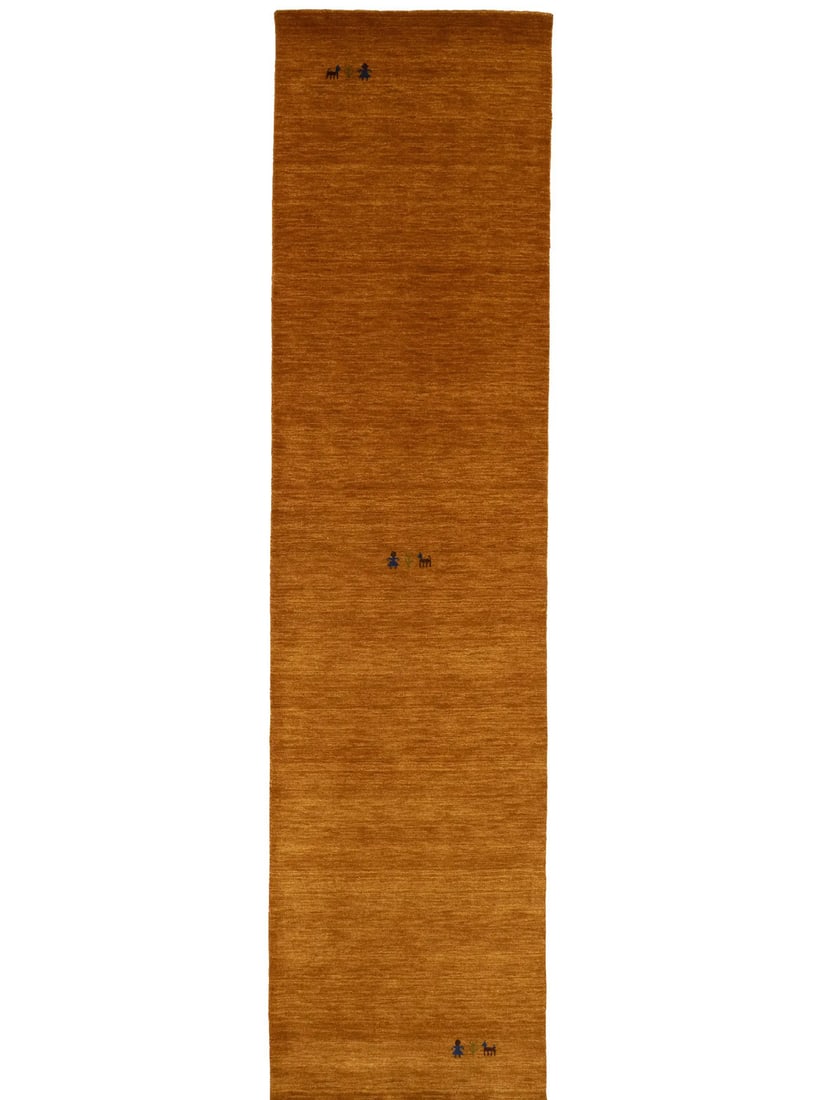 Handmade Wool Orange Pictorial Runner Rug 2'6 x 9'10: Handmade Wool Orange Pictorial Runner Rug 2'6 x 9'10 This handmade runner rug features a modern orange tribal style, crafted from wool with a high pile and a pictorial pattern. The rug is hand-loomed 