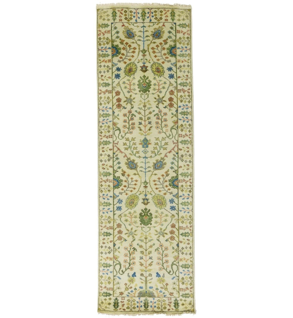 Hand-Knotted Wool Ivory Chobi Runner 2'6 x 8' Floral Design: Hand-Knotted Wool Ivory Chobi Runner 2'6 x 8' Floral Design Enhance your space with this elegant hand-knotted wool runner rug, perfect for hallways, kitchens, entryways, or bedrooms. Measuring 2'6" x 