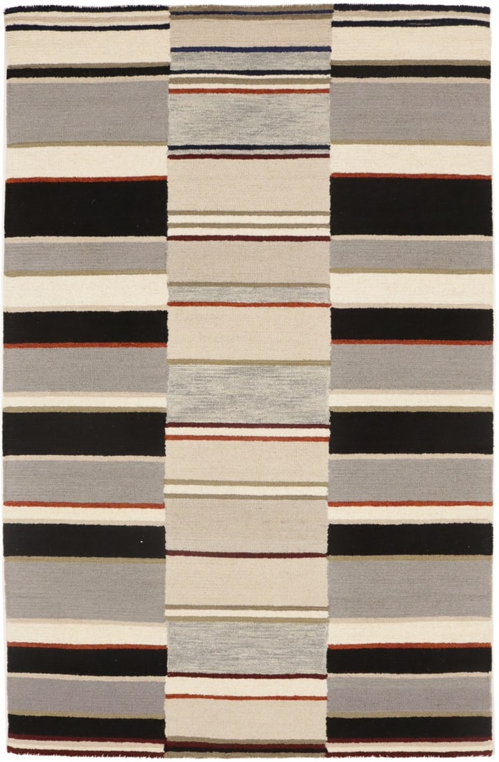 Hand-Tufted Wool Modern Area Rug 5x8 Multicolor Striped Pattern (1 of 16)