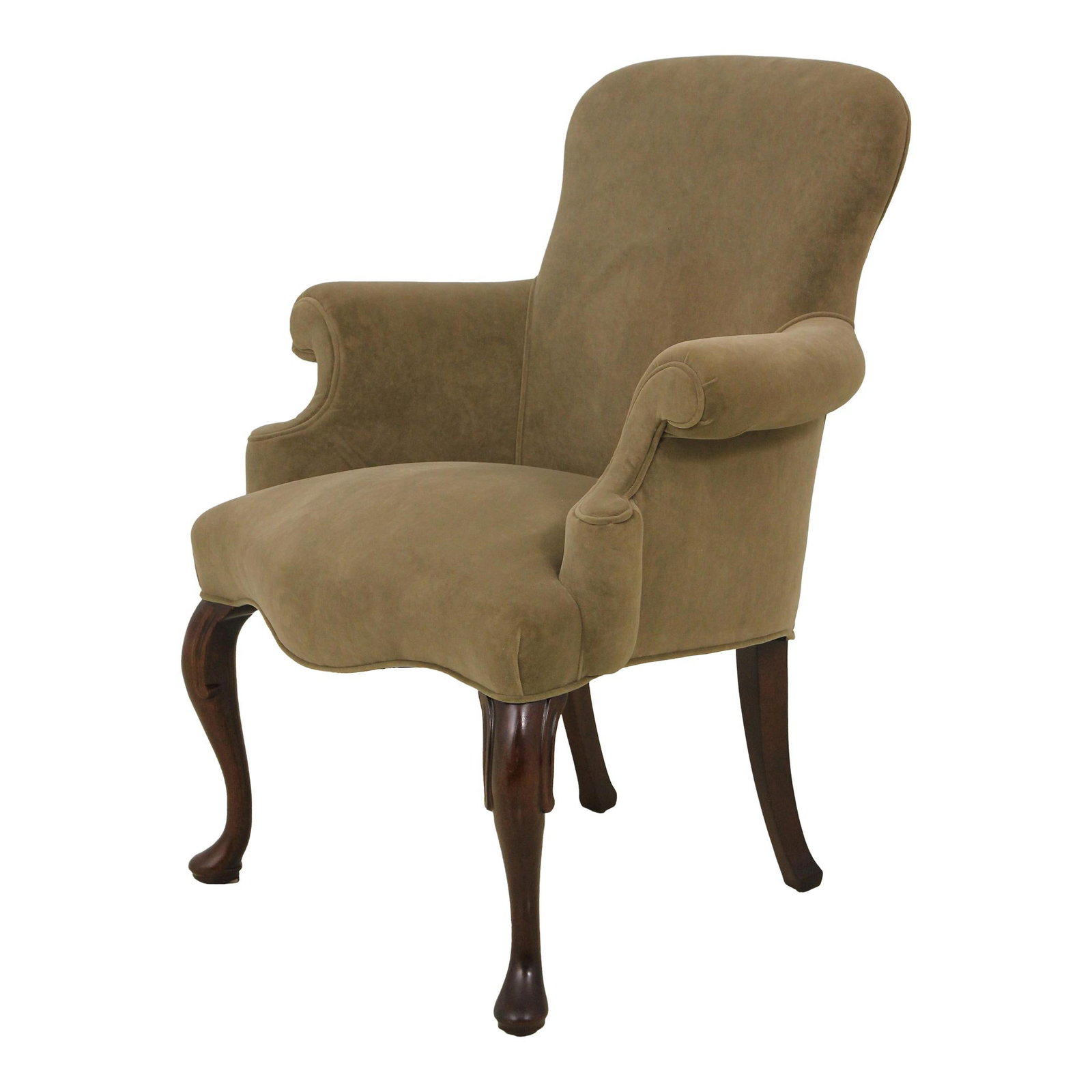 Elegant Queen Anne Mahogany Chair in Brown Velvet Upholstery (1 of 10)