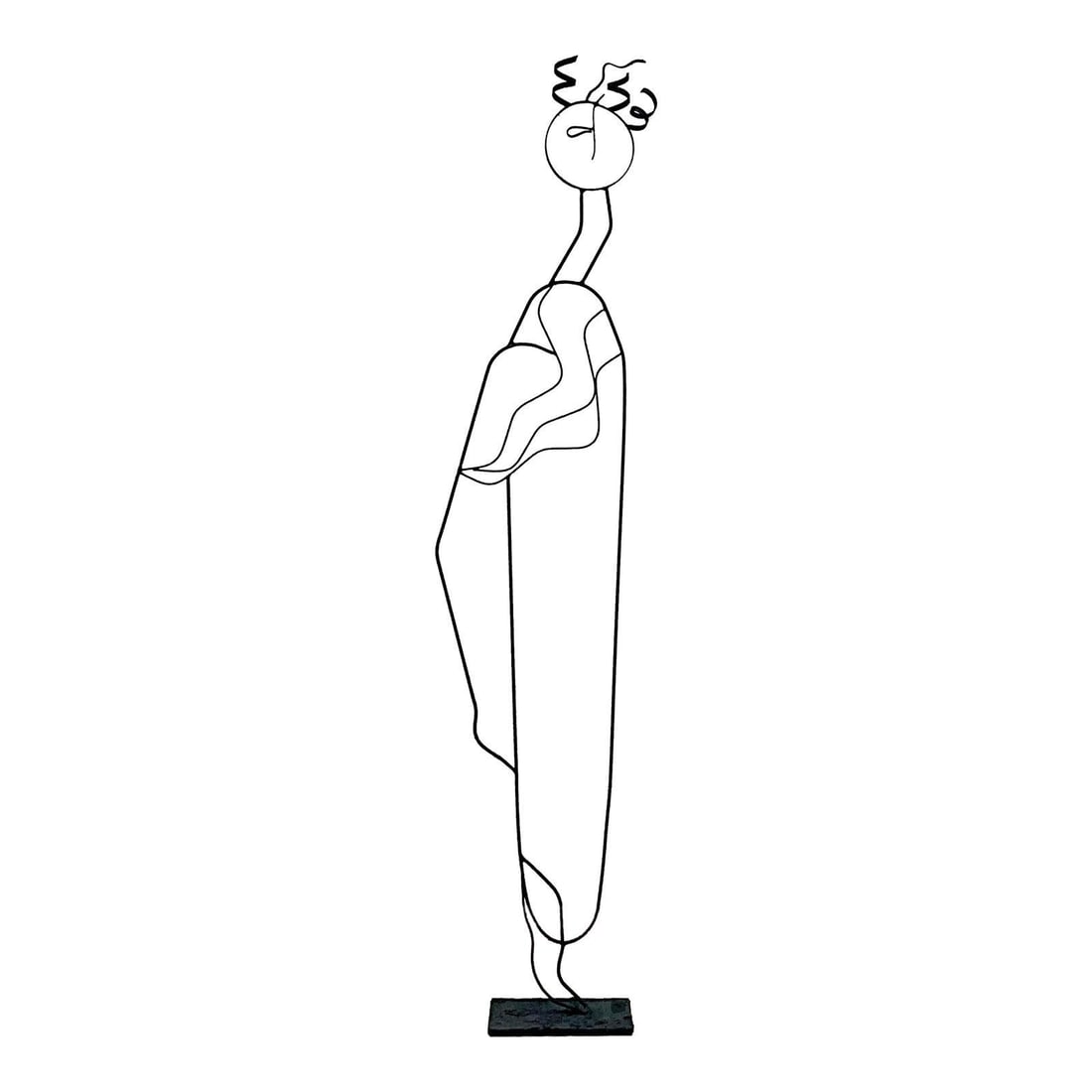 Monumental Black Wrought Iron Abstract Woman Sculpture: Monumental Black Wrought Iron Abstract Woman Sculpture This stunning vintage post-modern sculpture features a tall, abstract representation of a woman crafted from wrought iron. With a striking black 