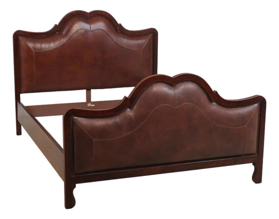 Baker Leather Queen Panel Bed Ralph Lauren Style Tack Trim (1 of 10)