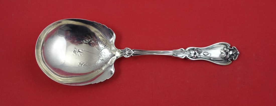 Sterling Silver Preserve Spoon Violet Pattern by Whiting 7.5 Inches: Sterling Silver Preserve Spoon Violet Pattern by Whiting 7.5 Inches This is a sterling silver preserve spoon in the Violet pattern by Whiting. The spoon measures 7 1/2 inches and is not monogrammed. I