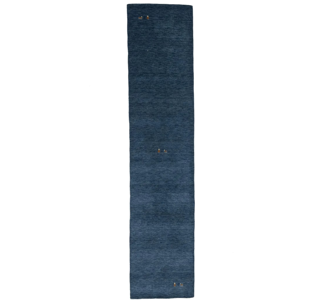 Steel Blue Hand-Loomed Wool Gabbeh Runner 2'9 x 12 Modern Hallway Rug: Steel Blue Hand-Loomed Wool Gabbeh Runner 2'9 x 12 Modern Hallway Rug This handmade modern Gabbeh runner rug features a steel blue color with a pictorial pattern, crafted from wool using a hand-loomed