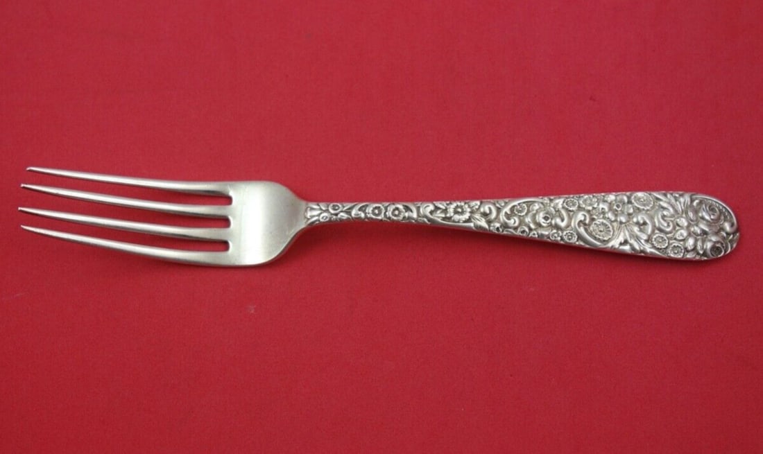 Kirk Sterling Silver Fork by Jenkins & Jenkins Repousse 6 7/8": Kirk Sterling Silver Fork by Jenkins & Jenkins Repousse 6 7/8" This exquisite fork is a beautiful example of the Repousse pattern by Jenkins & Jenkins, crafted from high-quality sterling silver. Measu