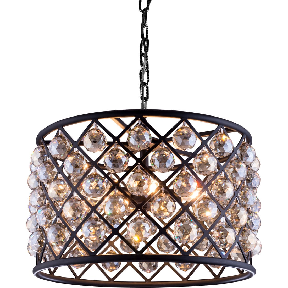 Madison 6-Light Matte Black Crystal Chandelier 20 Inch Golden Teak: Madison 6-Light Matte Black Crystal Chandelier 20 Inch Golden Teak This modern chandelier features a matte black frame adorned with faceted royal cut golden teak (smoky) crystal balls, creating a stri