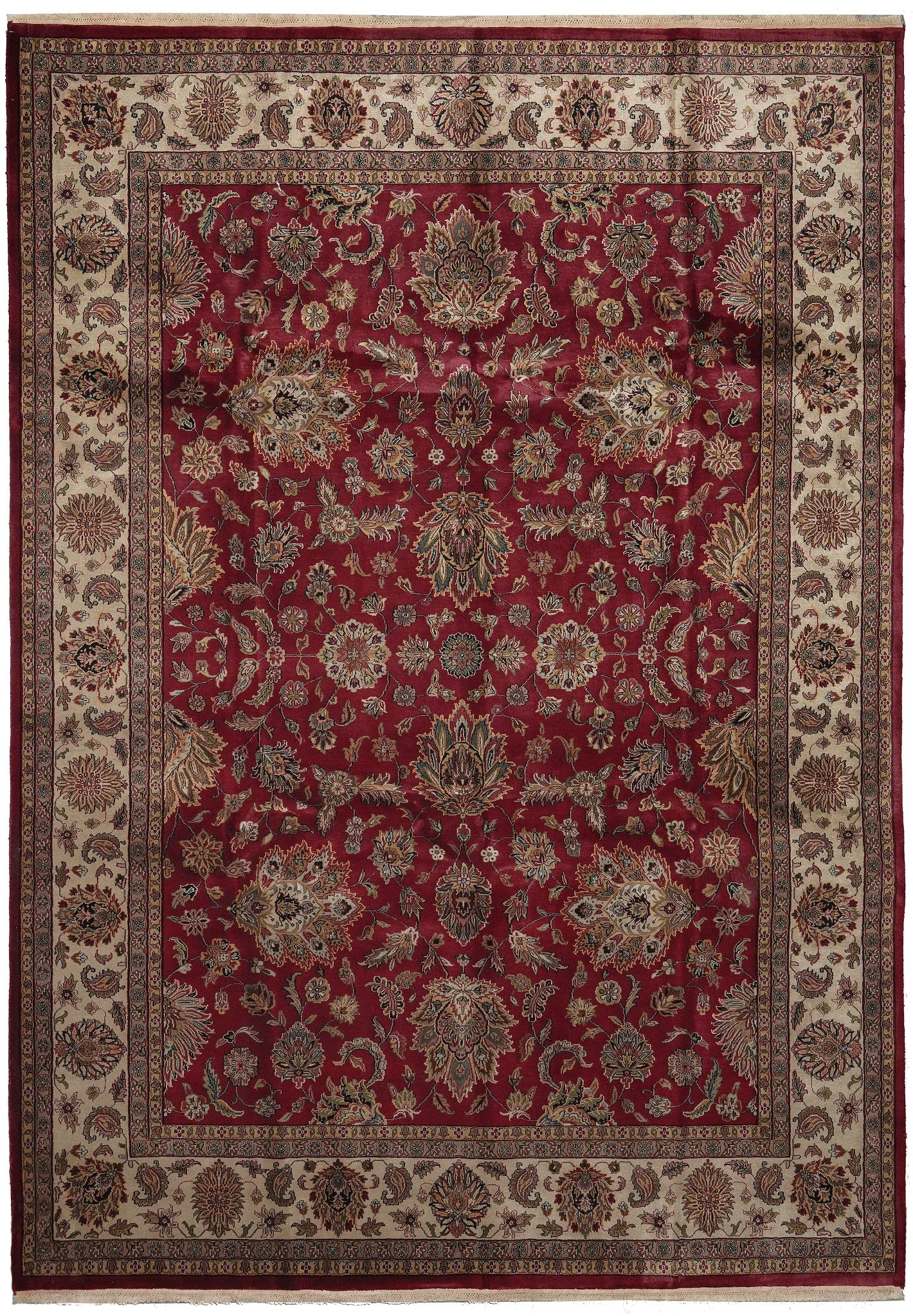 9 x 12 Hand-Knotted Wool Jaipour Rug Traditional Floral Indian Design: 9 x 12 Hand-Knotted Wool Jaipour Rug Traditional Floral Indian Design Free continental US Shipping This hand-knotted Jaipour rug from India exemplifies traditional craftsmanship, featuring intricate f