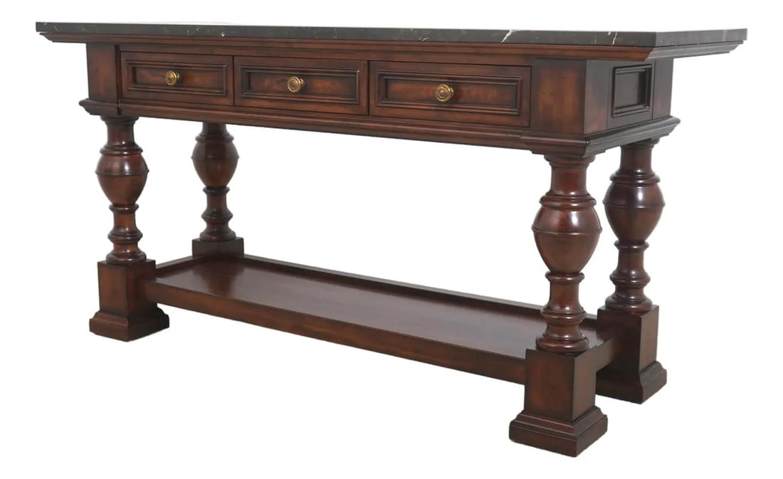 Marble Top Console Table with Three Drawers and Two Tiers (1 of 10)