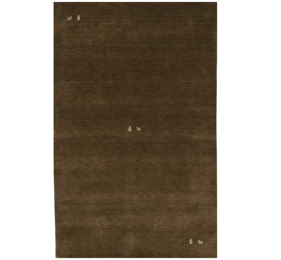 Brown Wool Gabbeh Modern Tribal Pattern Rug 5'0 x 7'10 Handmade in India: Brown Wool Gabbeh Modern Tribal Pattern Rug 5'0 x 7'10 Handmade in India This handmade modern Gabbeh area rug features a brown tribal design and is crafted from wool. The rug is hand-loomed in India a
