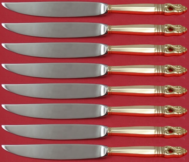 International Silver Royal Danish 8pc Sterling Silver Steak Knife Set: International Silver Royal Danish 8pc Sterling Silver Steak Knife Set Enhance your dining experience with this exquisite set of Royal Danish by International Sterling Silver Steak Knives. This 8-piece