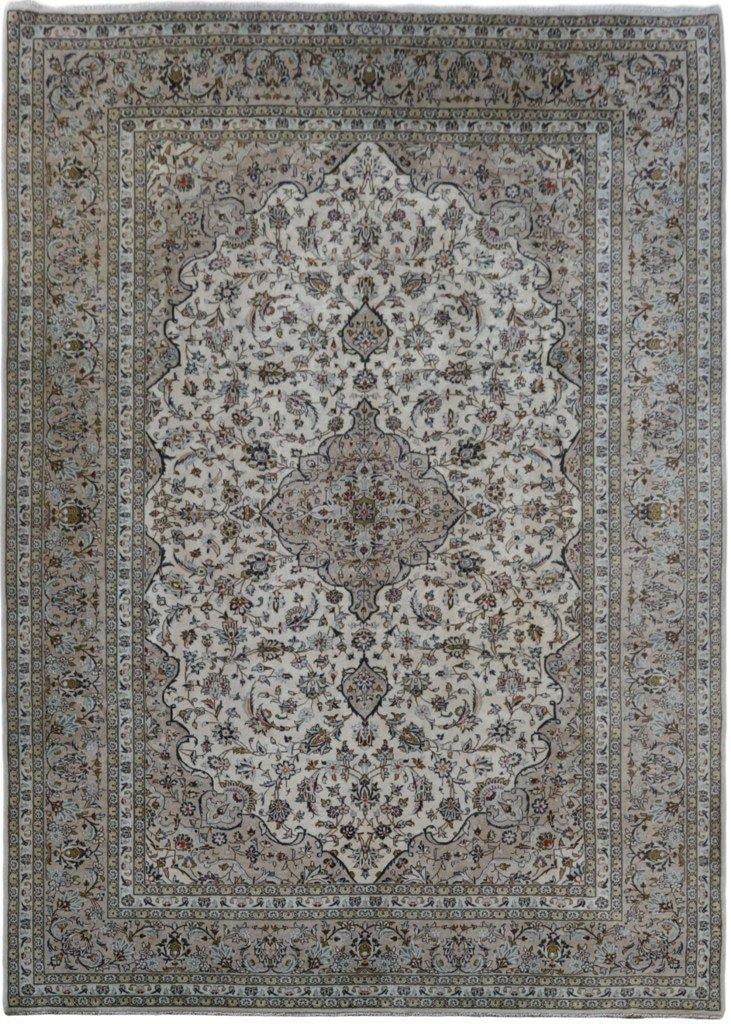 Ivory Persian Kashan Rug 8'4 x 11'8 Handcrafted Signed: Ivory Persian Kashan Rug 8'4 x 11'8 Handcrafted Signed Free continental US Shipping This exquisite ivory Persian Kashan rug is handcrafted by skilled Persian artisans, showcasing traditional Persian d