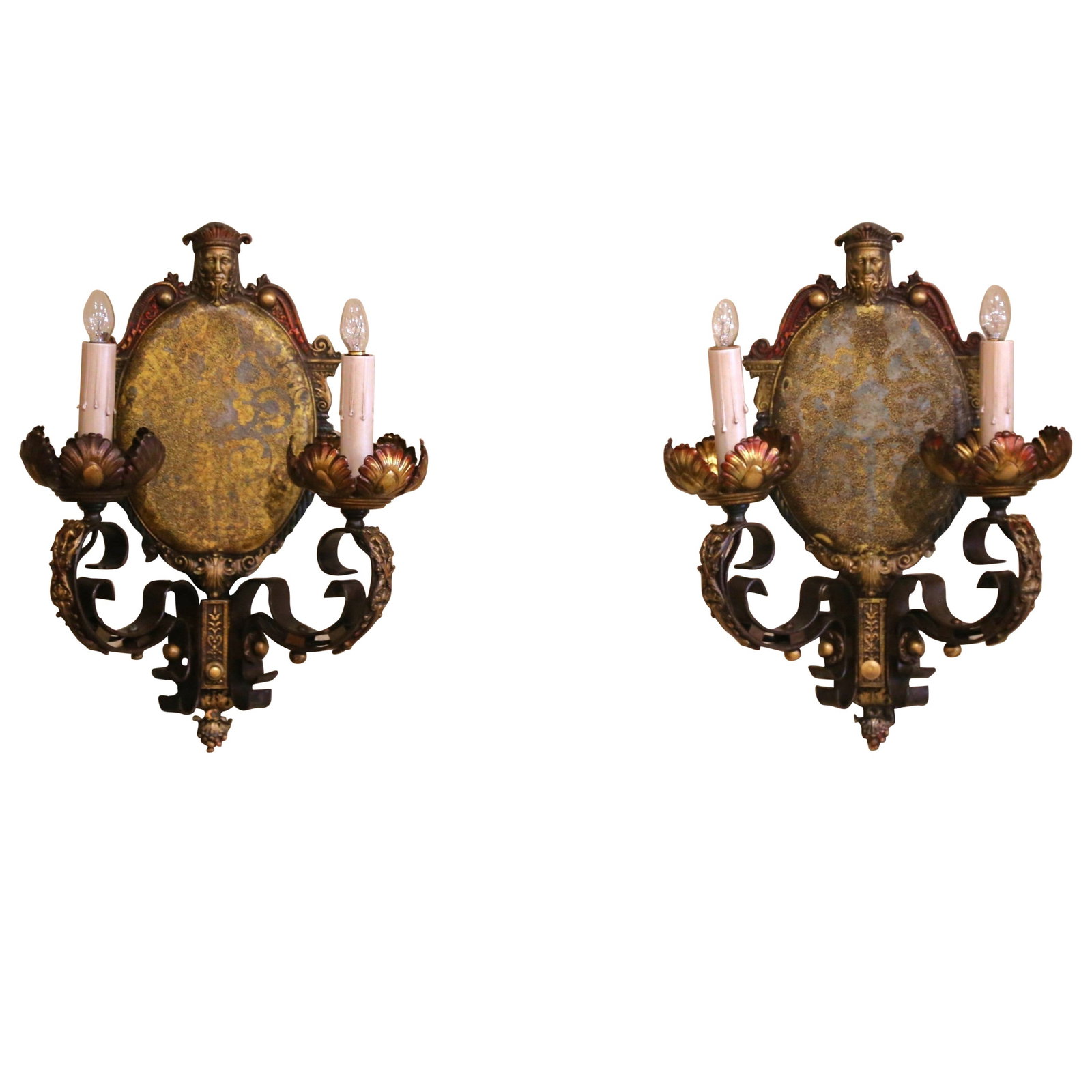 Set of 2 Iron Renaissance Revival Wall Sconces (1 of 11)