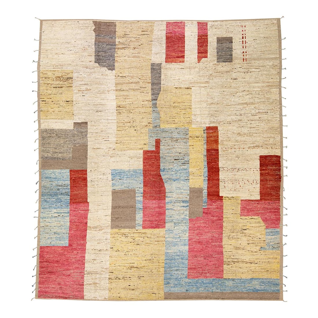 Oversize Handmade Wool Rug Modern Moroccan Boho Design 14'4 x 16'4: Oversize Handmade Wool Rug Modern Moroccan Boho Design 14'4 x 16'4 Transform your space with this stunning Modern Moroccan Style Handmade Wool Rug. Featuring a beige field adorned with vibrant brown, 