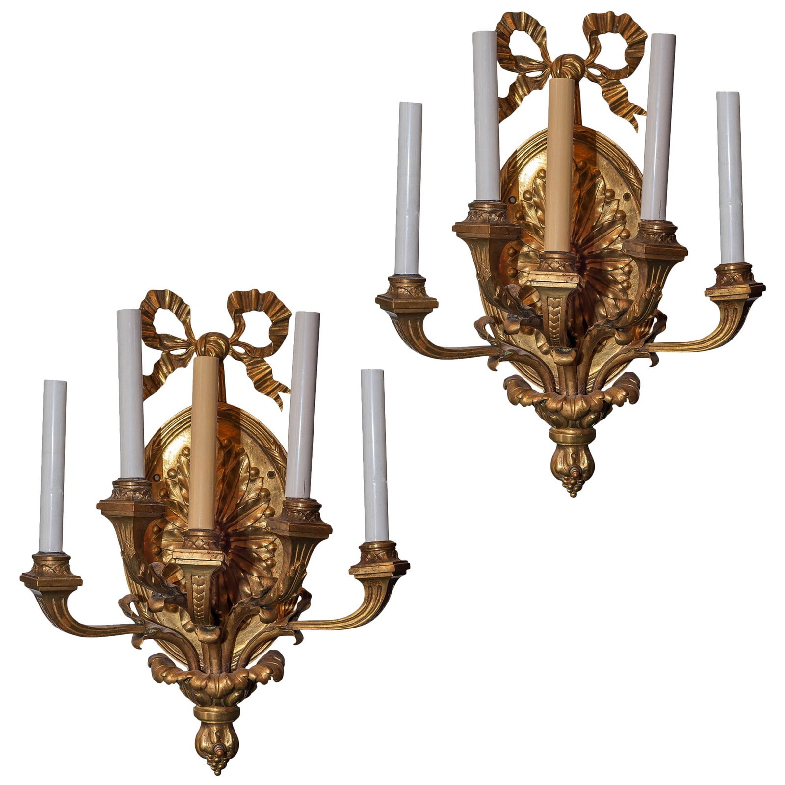 Set of 2 Georgian Adam Style Gilt Bronze 5-Light Sconces (1 of 15)