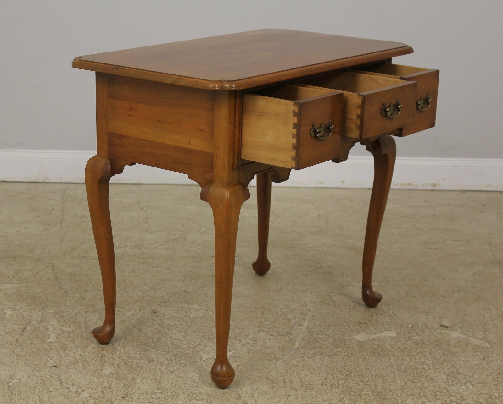 Stickley Queen Anne Cherry Lowboy Table Solid Brass Hardware - 5