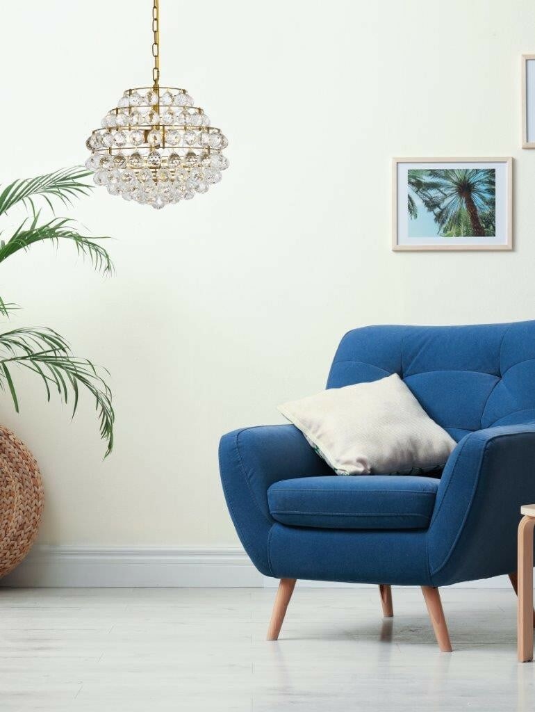 Savannah Brass Crystal 3 Light Pendant Chandelier: Savannah Brass Crystal 3 Light Pendant Chandelier This modern Empire-style pendant chandelier features a brass color frame and clear Royal Cut crystals, offering an elegant lighting solution for livin