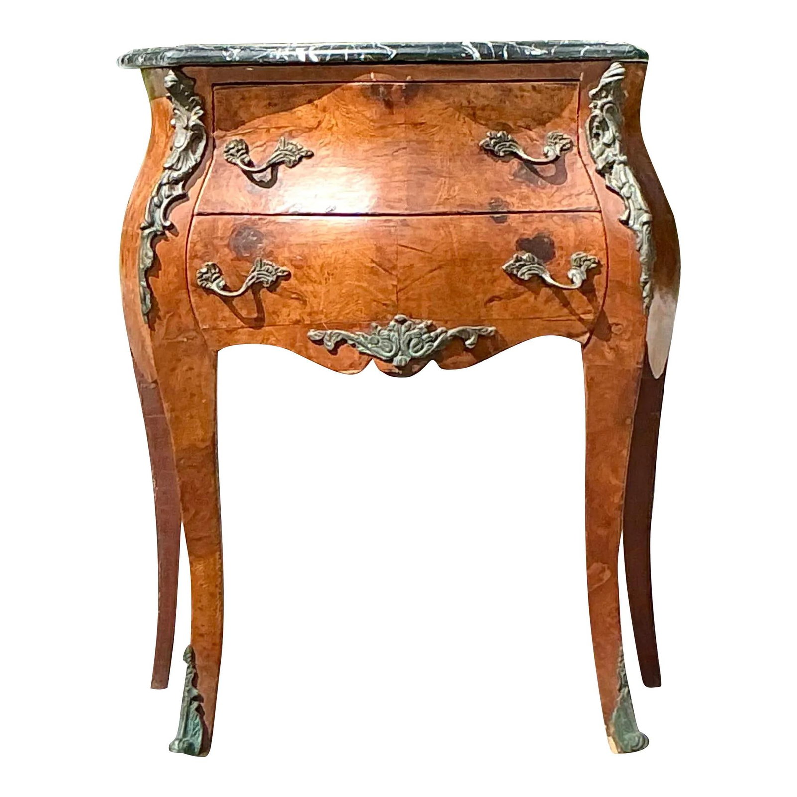 Vintage Regency Burl Wood Ormolu Chest of Drawers 24 x 29.5 x 24.5: Vintage Regency Burl Wood Ormolu Chest of Drawers 24 x 29.5 x 24.5 Discover the elegance of this Vintage Regency Chest of Drawers, masterfully crafted from luxurious burl wood veneer and highlighted w